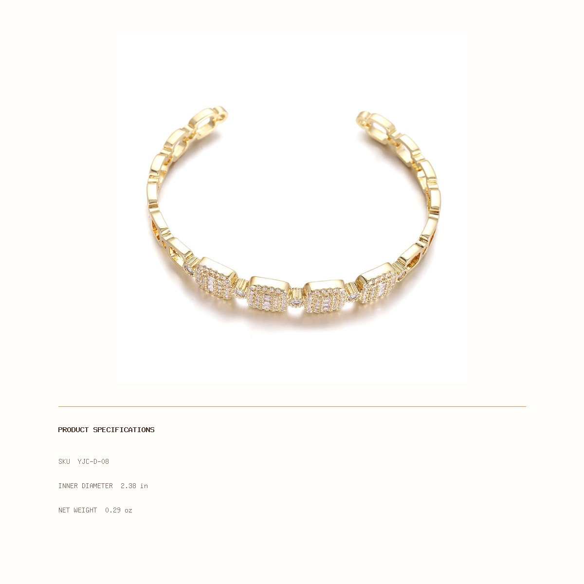 Pavé Link Open Cuff size and weight reference