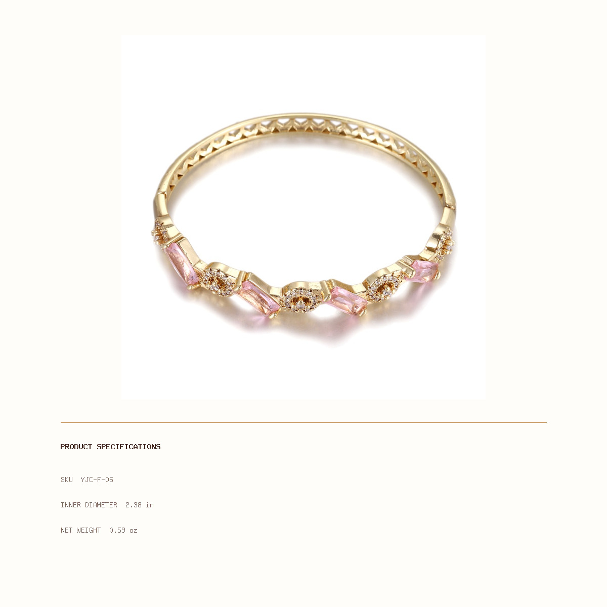 Pink Halo Crystal Bangle size and weight reference
