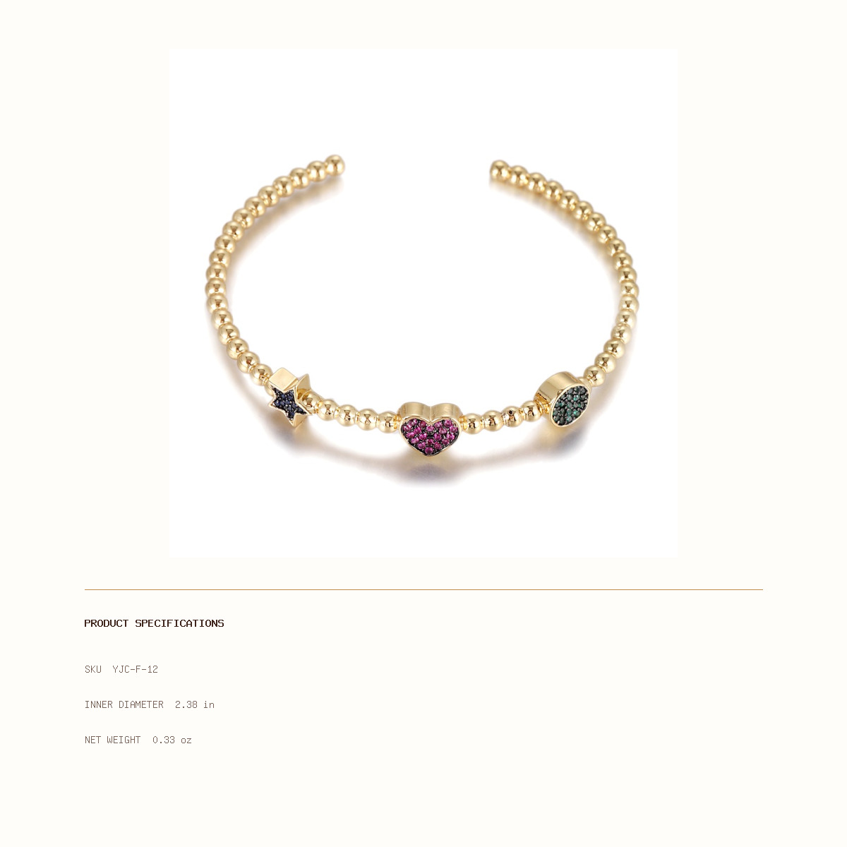 Heart & Star Beaded Cuff size and weight reference